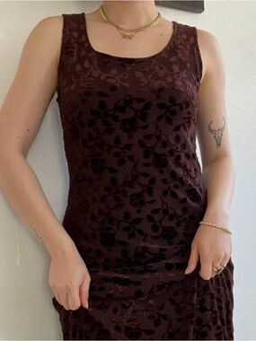 90s Vintage Velvet Floral Maxi Dress